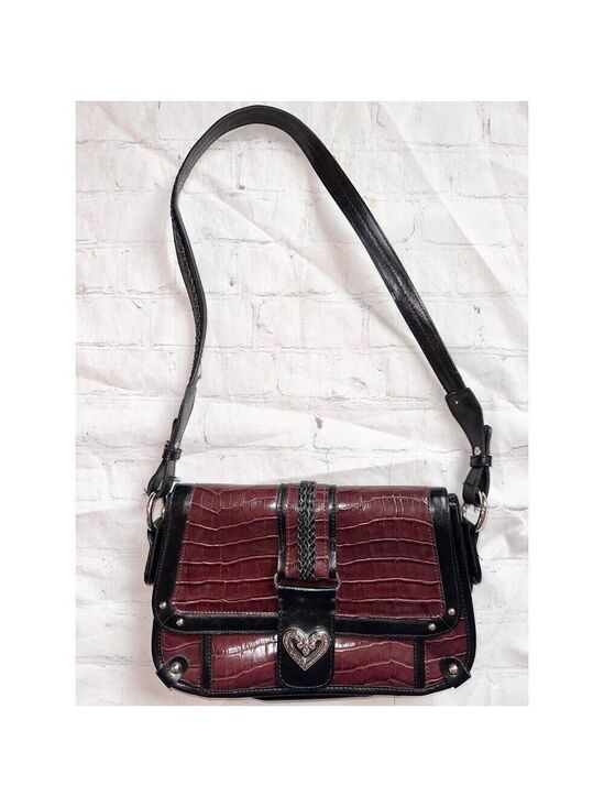 Unbranded Handbags - Retro Style Faux Crocodile Skin Brown/Black With Silver Metal Multi Pocket Purse